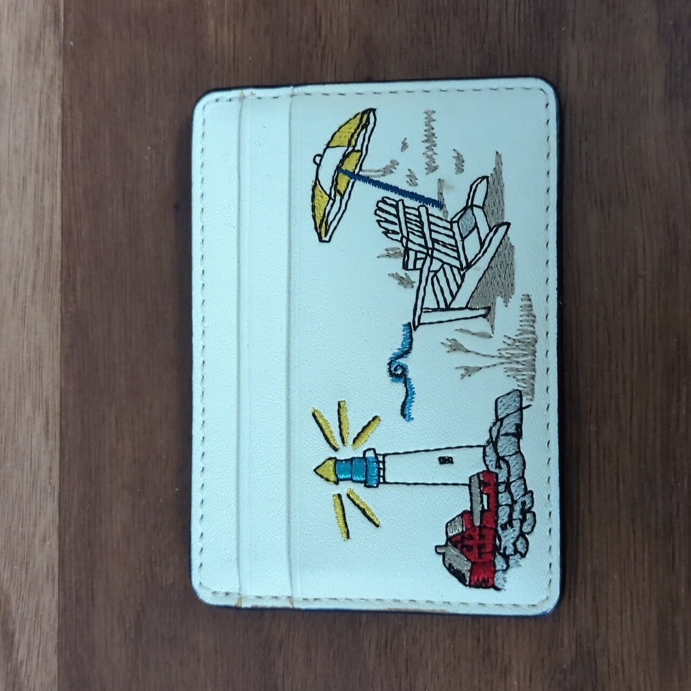 Tory Burch Card Case - White Leather with Summer Design - Like New
